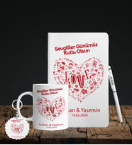 Sevgililer Gününe Özel Defter Kalem Kupa & Süblimasyon Anahtarlık Hediye Seti 11