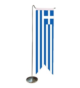 Masa Üstü Kırlangıç Yunanistan Bayrağı + Krom L Direk Masa Bayrak Seti