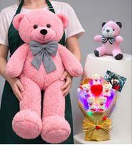 Premium Peluş Ayıcık Seti Kişiye Özel Fotoğraflı Tasarım Büyük Boy Pembe Ayıcıklı (Model 4)