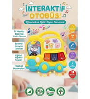 Eğitici Müzikli İnteraktif Bebek Otobüsü - Işıklı Sesli Hayvanlı Piyano Oyuncak - 6+ Ay