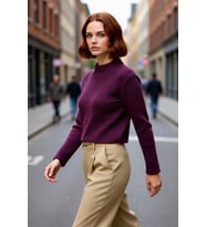 Kadın Regular Fit Crop Fitilli Bisiklet Yaka Uzun Kollu Orta Kalın Triko Kazak Kışlık Kombinlerin