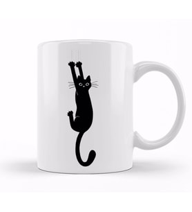 Yaramaz Kedi Black Cat Holding Kupa Bardak Porselen