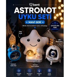 4'lü Astronot Hediye Seti Dönen Astronot Gezegenler Küre Gece Lambası Çocuk Odası Dekorasyon Seti USB Nemlendirici Pilli Saat Yıldız Yastık