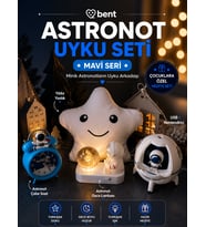 4'lü Astronot Hediye Seti Dönen Astronot Gezegenler Küre Gece Lambası Çocuk Odası Dekorasyon Seti USB Nemlendirici Pilli Saat Yıldız Yastık