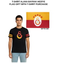 Galatasaray Lisanslı Logo Baskılı Siyah T-Shirt BAYRAH Hediyeli (Beyaz)