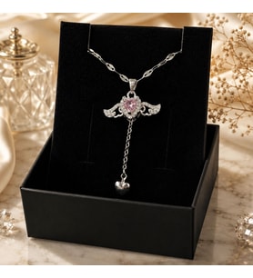 BK Gift Kanatlı Kalp Taşlı Kadın Kolye - Kararma Yapmayan Zarif Çelik Kolye