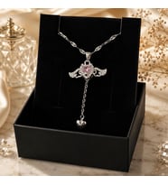BK Gift Kanatlı Kalp Taşlı Kadın Kolye - Kararma Yapmayan Zarif Çelik Kolye