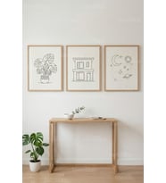 Minimal Çizgi İllüstrasyonlar 3’lü Ahşap Çerçeveli Tablo Seti - Modern Duvar Dekoru