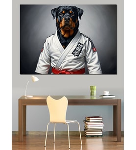 Karate Kıyafetli Köpek Portresi Dekoratif Kanvas - Mdf Ahşap Tablo