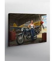 Kanvas Tablo Motosikletli Kadın Ve Uçak