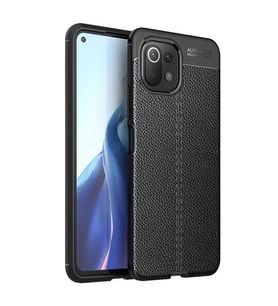 Xiaomi Mi 11 Lite Kılıf Deri Görünümlü Slim Silikon (Siyah)