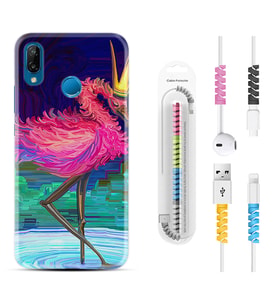 Huawei P20 Lite Mate 10 20 Lite Pro P40 Lite KılıfKablo Koruma Spiral Silikon Queen Flamingo 1748