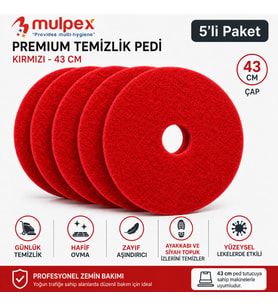 Mulpex Premium 43 cm Kırmızı Zemin Temizlik Pedi 5’li Paket – Yer Yıkama Makinesi Pedi