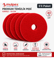Mulpex Premium 43 cm Kırmızı Zemin Temizlik Pedi 5’li Paket – Yer Yıkama Makinesi Pedi