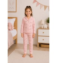 Monox %100 Pamuk Kız Çocuk Düğmeli Pijama Takımı – Uzun Kollu
