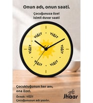 İsme Özel Gülen Güneş Çocuk Odası Duvar Saati Orta Boy 30 cm Siyah Camlı Sessiz