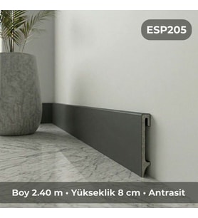Espumo Kompozit Süpürgelik 8 cm Antrasit  Suya Dayanıklı Parke Duvar Süpürgelik 2,40 m ESP205