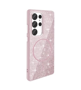 Coverzone Samsung Galaxy S25 Ultra ile uyumlu Parlayan Simli Y�zey Renkli Magsafe ile uyumlu W?reless ?arj �zellikli X Z-Okso Galaxy S25 Ultra i�in Kapak Pembe