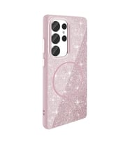 Coverzone Samsung Galaxy S25 Ultra ile uyumlu Parlayan Simli Y�zey Renkli Magsafe ile uyumlu W?reless ?arj �zellikli X Z-Okso Galaxy S25 Ultra i�in Kapak Pembe