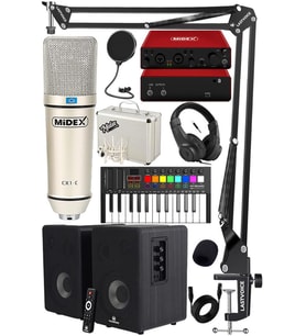 Midex İmpressive Paket-4 Stüdyo Ekipmanları Seti (Monitör Mikrofon Ses Kartı Kulaklık Midi Klavye)