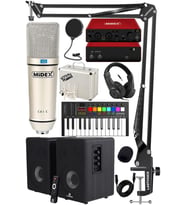 Midex İmpressive Paket-4 Stüdyo Ekipmanları Seti (Monitör Mikrofon Ses Kartı Kulaklık Midi Klavye)