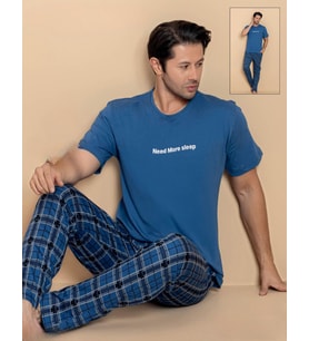 Pijamerry Erkek Bisiklet Yaka Kısa Kol Penye Pijama Takımı 6325 - 1 Adet (Mavi)