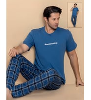 Pijamerry Erkek Bisiklet Yaka Kısa Kol Penye Pijama Takımı 6325 - 1 Adet (Mavi)