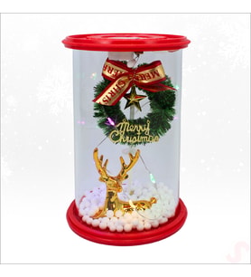 Yılbaşı Led Işıklı Geyikli Cam Fanus, 13cm x 8,5cm (STD)