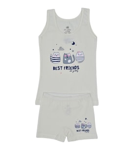 Kız Çocuk Best Baskılı Atlet Boxer Takım 8539 BGL-ST03483 (Ekru)