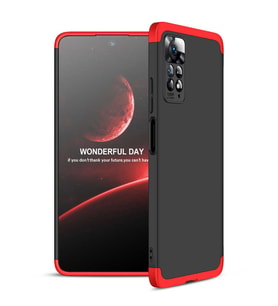 Xiaomi Redmi Note 11 Pro 5G Kılıf 3 Parça Slim Sert Silikon Kapak AYS (Siyah-Kırmızı)
