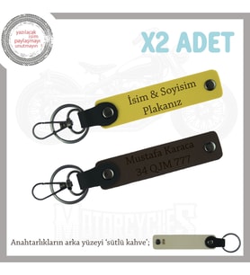 Özgün Hediyeler Arayanlar İçin – Deri Plaka & İsimli 2’li Anahtarlık Takımı, Sarı-K Kahve-SK (Çok Renkli)