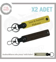 Özgün Hediyeler Arayanlar İçin – Deri Plaka & İsimli 2’li Anahtarlık Takımı, Sarı-K Kahve-SK (Çok Renkli)