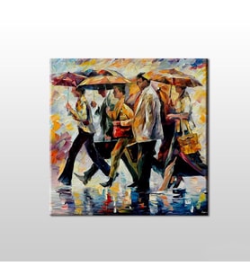 Yağmur Ve Şemsiyeler Kanvas Tablo 110x110cm (Karışık)