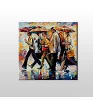 Yağmur Ve Şemsiyeler Kanvas Tablo 110x110cm (Karışık)