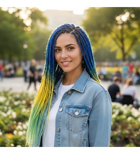 Afrika Örgüsü Ve Rasta İçin Sen Ombreli / Lacivert / Sarı / Fıstık Yeşili