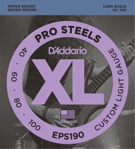 D'Addario EPS190 XL ProSteels 4 Telli Bas Gitar Tel Seti (Takım Tel) 40-100 Kalınlık, Long Scale (Uzun Skala), Çelik Sarım
