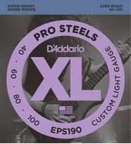 D'Addario EPS190 XL ProSteels 4 Telli Bas Gitar Tel Seti (Takım Tel) 40-100 Kalınlık, Long Scale (Uzun Skala), Çelik Sarım