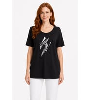 Kadın Siyah Baskılı Rahat Kesim T-Shirt