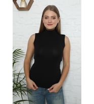 Bayan Sıfır Kol Yarım Balıkçı Yaka Body Siyah