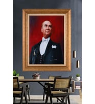 Altın Varaklı Çerçeveli Paspartulu Atatürk Tablo TR1466 (Gold)