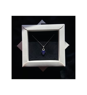 925 Gümüş  Mineli Gözlü Hamsa (Fatma Ana Eli) Kolye