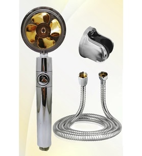 Turbo Pervaneli Gold Jet Yeni Nesil Duş Başlığı Duş Hortumu Ve Klasik Mafsal Set