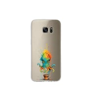 Samsung Galaxy S7 Edge ile uyumlu Splash ahtapot tasarımlı şeffaf silikon kılıf