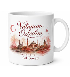 Gurbetçiye Hediye İsimli Vatanımı Özledim Yazılı Kupa Bardak Özel Tasarım