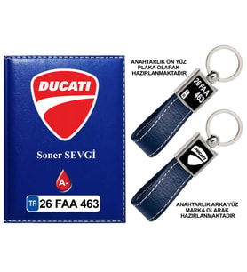 Plakanıza Özel Ducatı Logolu Lacivert Ruhsat Kabı ve Anahtarlık