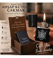 Hızlı Kargo Kişiye Özel Çift Yön Baskı Seçeneğiyle Metal Çakmak - Ahşap Kutulu - Aslan Kartal Kurt Logo Tasarım Seçenekleriyle