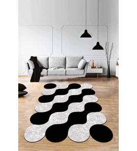 Siyah Daire Desenli Kaymaz Tabanlı Lazer Kesim Halı AR526 - 100 x 160 cm
