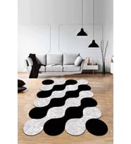 Siyah Daire Desenli Kaymaz Tabanlı Lazer Kesim Halı AR526 - 100 x 160 cm