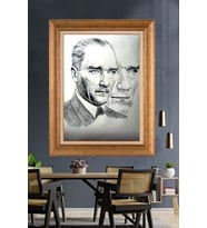 Altın Varaklı Çerçeveli Paspartulu Atatürk Tablo nh30 (Gold)