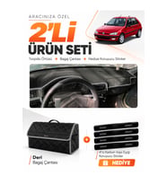 e-biz PEUGEOT 106 (1991-2003) Uyumlu Torpido Örtüsü + Deri Bagaj Çantası Seti - Siyah-Gri - PE001